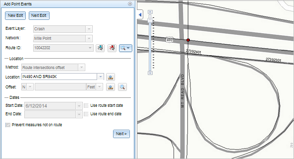 The new point event is displayed on the map. The new point event is displayed on the map.